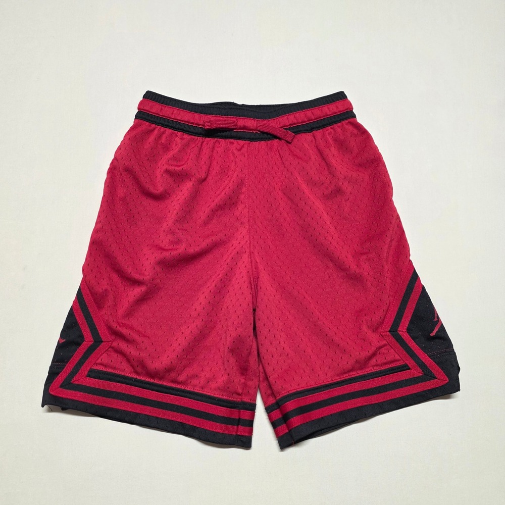 Jordan Diamond Boys Red Black Mesh Basketball Athletic Shorts Size L 12-13 Years